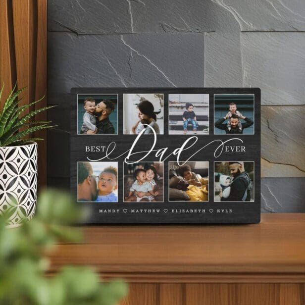 Best Dad Ever Black Woodgrain Photo Collage Plaque