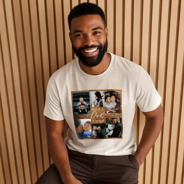 Best Dad Ever Father's Day Gift Photo Woodgrain Tri-Blend Shirt