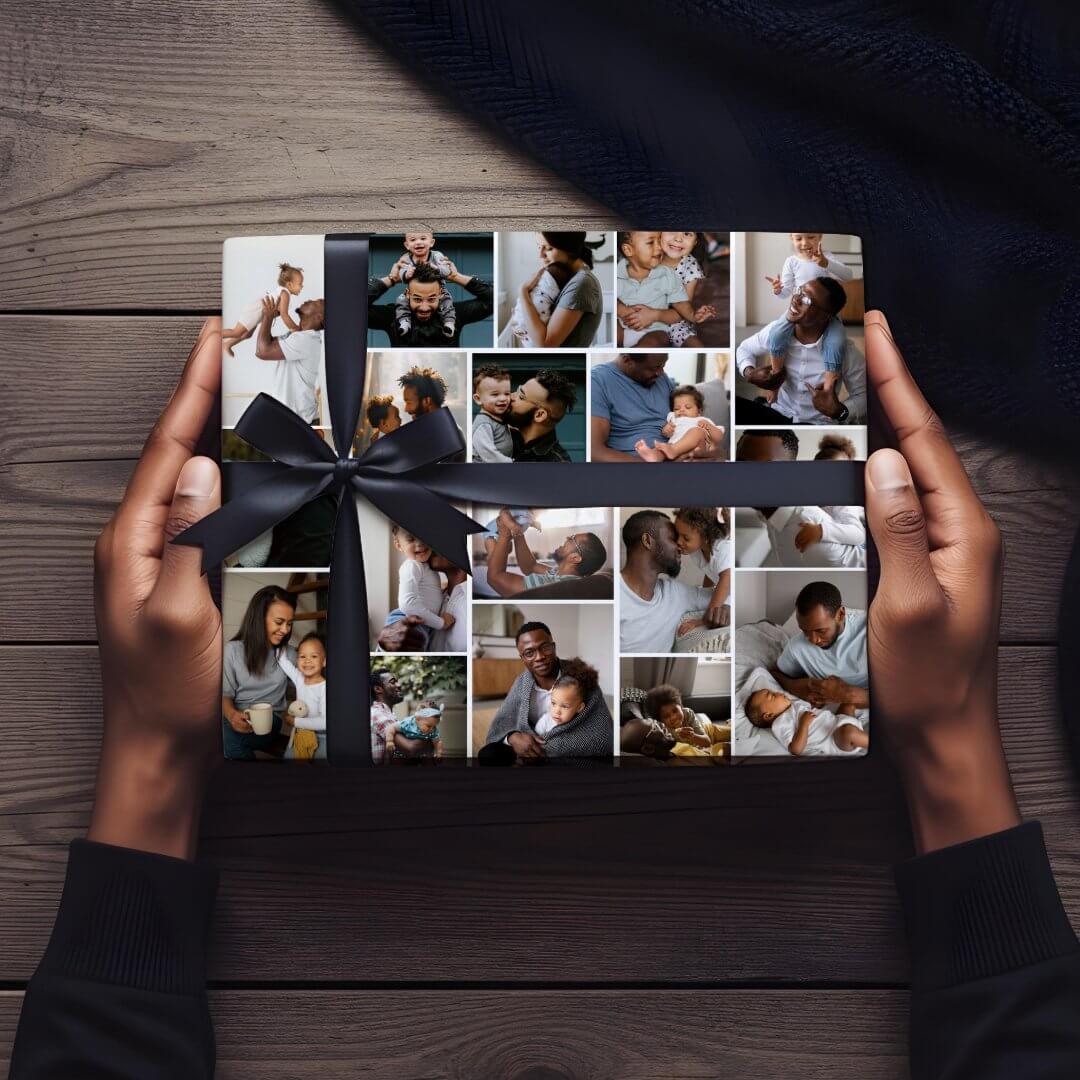 Best Dad Ever Personalized Family Photo Collage Wrapping Paper Sheets