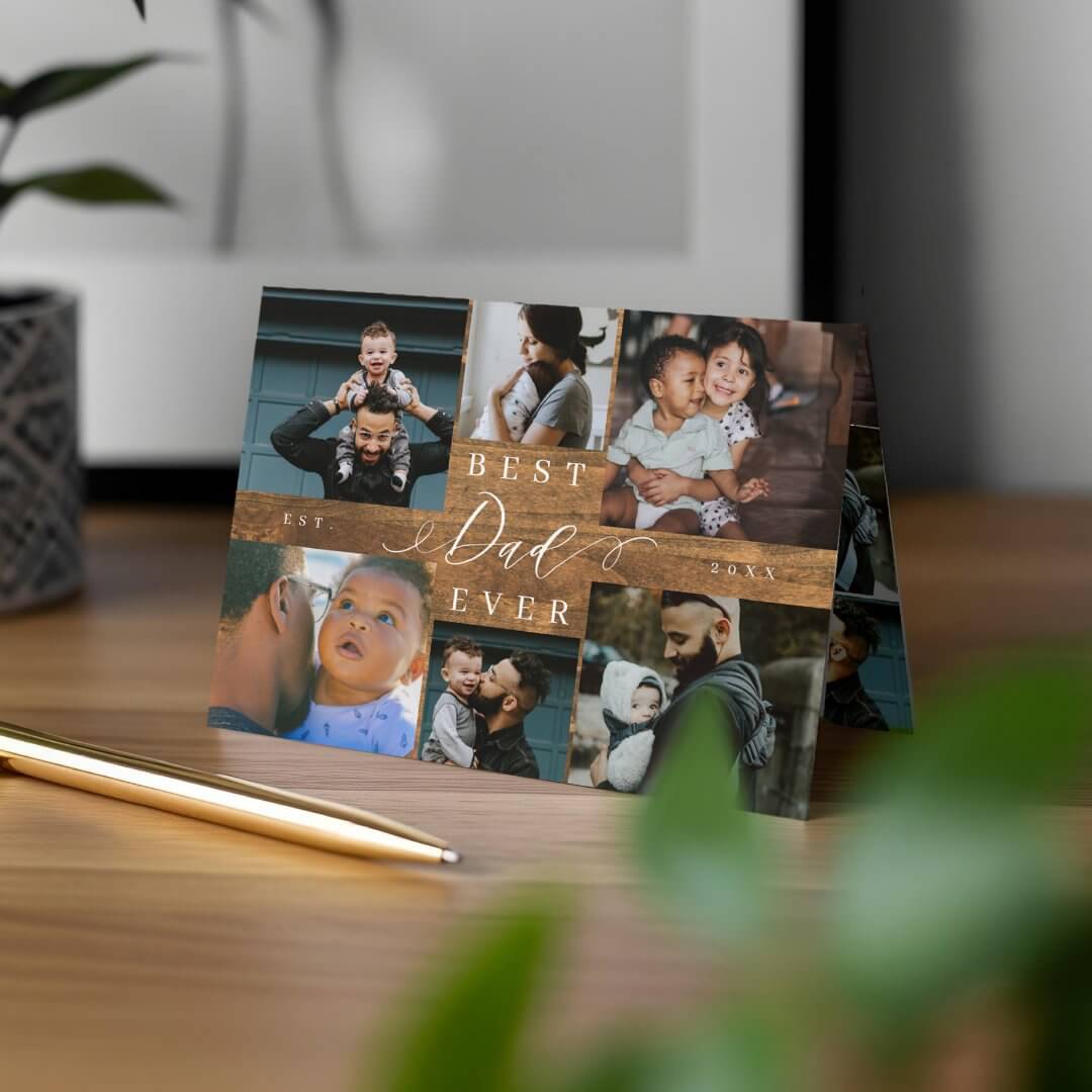Best Dad Ever Rustic Woodgrain Fathers Day 6 Photo Card