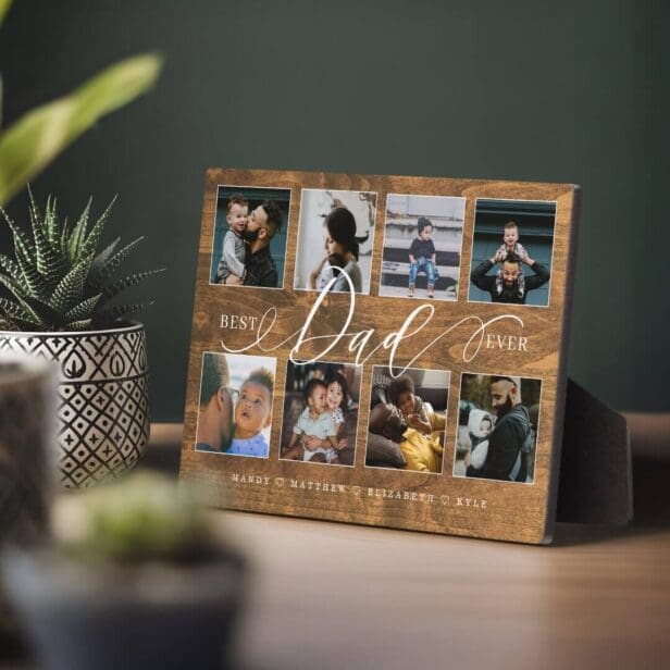Best Dad Ever Rustic Woodgrain Photo Collage Plaque