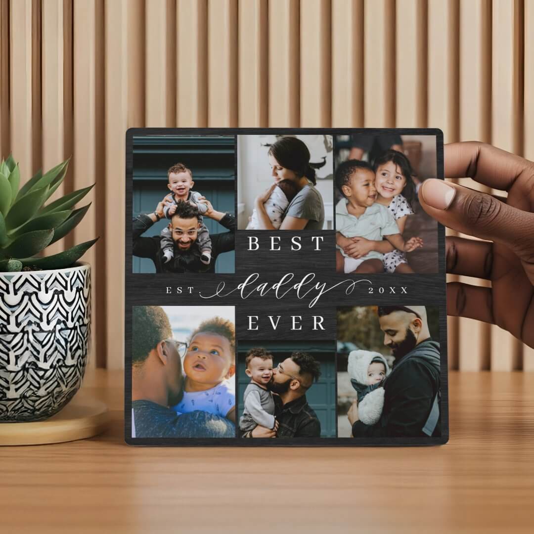 Best Daddy Ever Father's Day Photo Collage Black Woodgrain Square Plaque (Copy)
