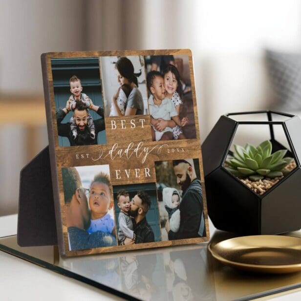 Best Daddy Ever Father's Day Gift Photo Woodgrain Square Plaque