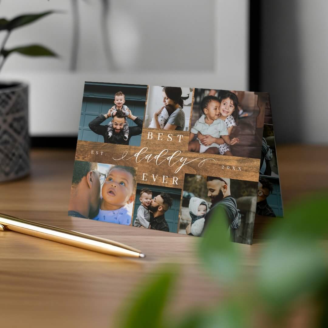 Best Daddy Ever Woodgrain Father's Day 6 Photo Card