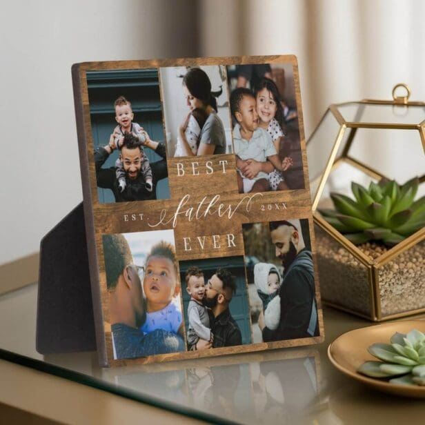 Best Father Ever Father's Day Gift Photo Woodgrain Square Plaque