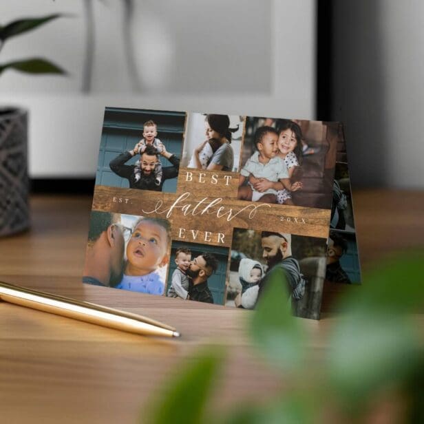 Best Father Ever Woodgrain Father's Day 6 Photo Card