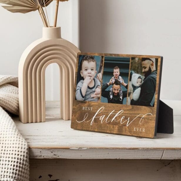 Best Father Ever Woodgrain Fathers Day Gift Photo Plaque