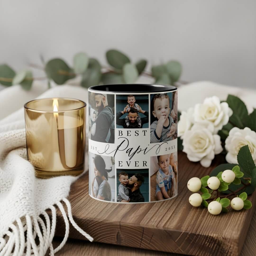 Best Papi Ever Father's Day Photo Collage Keepake Two-Tone Coffee Mug
