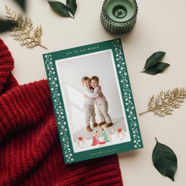 Christmas Religious Nativity Scene Family Photo Foil Holiday Card