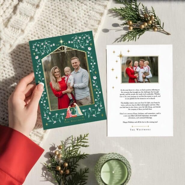 Christmas Religious Nativity Scene Family Photo Foil Holiday Card
