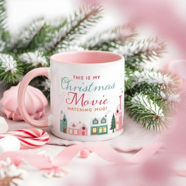 Cute Christmas Movie Watch Mug Pink Elf Workshop Mug