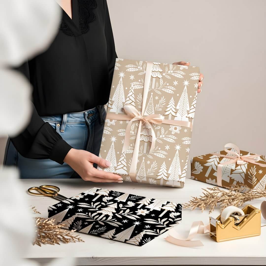 Elegant Luxury Holiday Evergreen Forest & Floral Wrapping Paper Sheets
