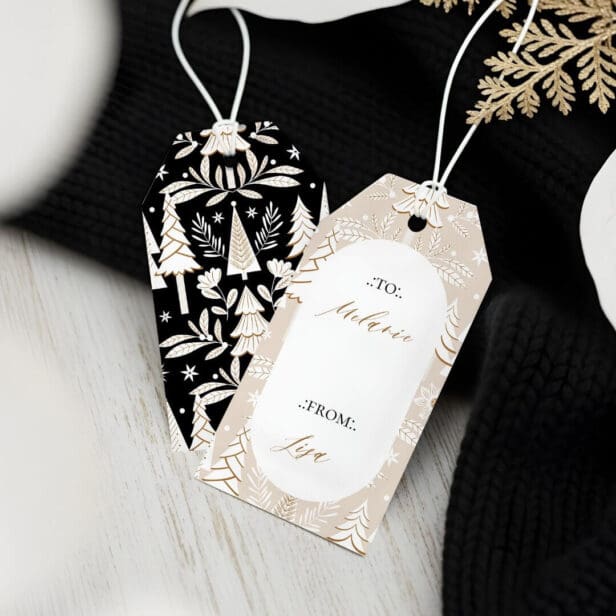Elegant Modern Christmas Evergreen Trees & Floral Gift Tags