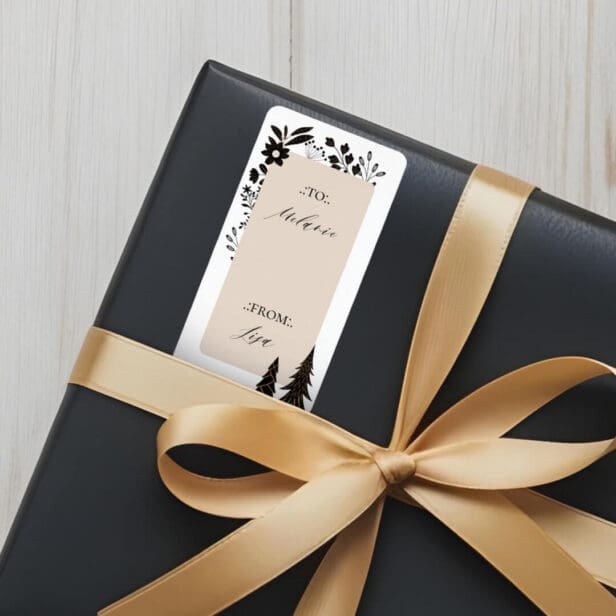Elegant Modern Christmas Evergreen Trees & Floral Label