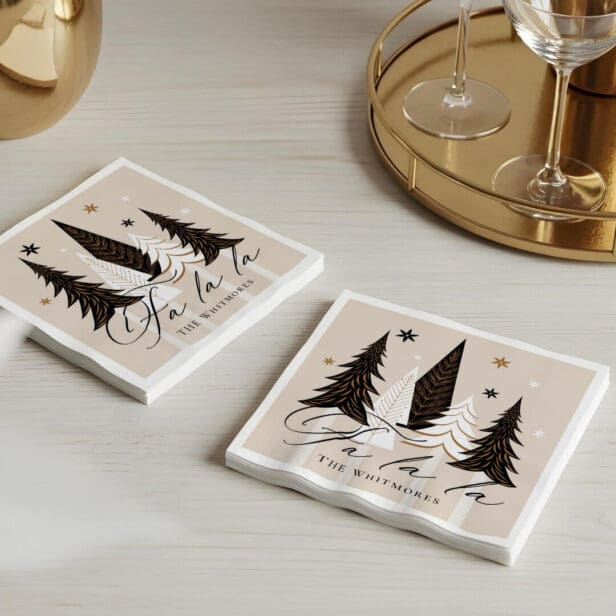 Elegant Modern Fa La La Evergreen Christmas Design Napkins