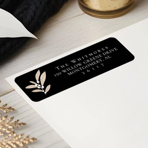 Elegant Modern Floral White Cranberry Leaf Design Black Label