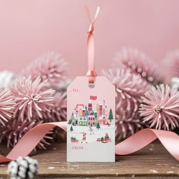 Fa La La Pink Christmas Elf Toy Workshop Gift Tags