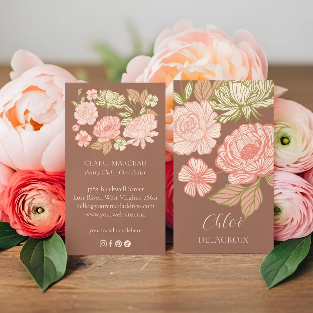 Hand-Drawn Floral & Foliage Elegant Line Art Style Business Card