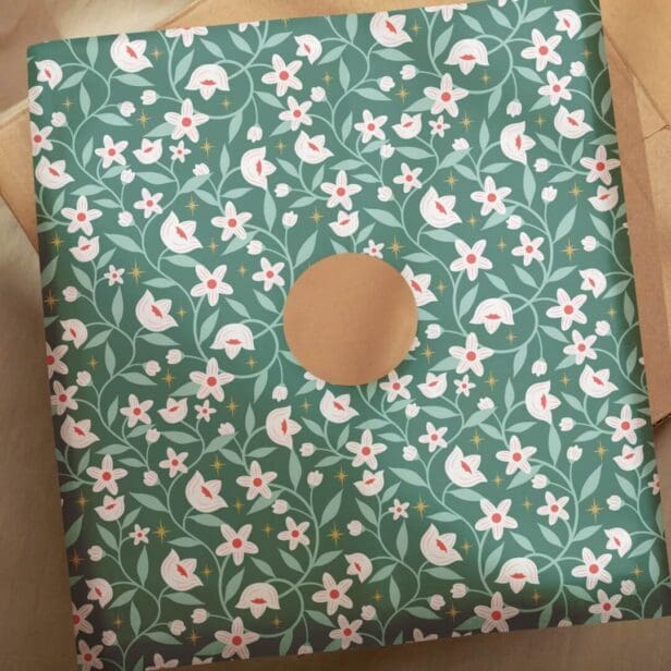 Stary Botanical Floral Blossom Vine Leaf Pattern Green Tissue Paper