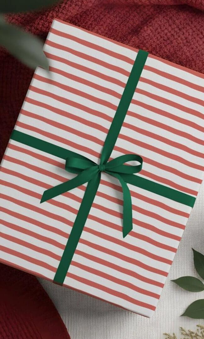 Wavy Modern Minimal Red & White Stripe Pattern Wrapping Paper