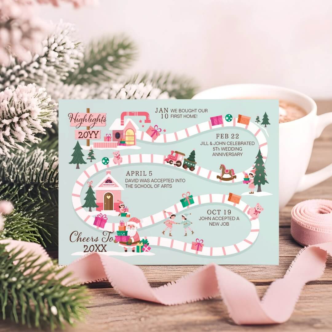 Year End Highlights North Pole Pink Elf Workshop Holiday Card