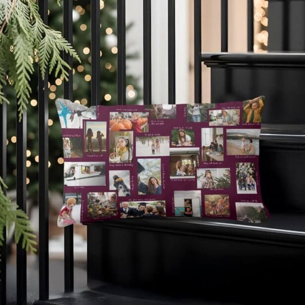 Year in Moments 25 Family Photo Collage & Captions Lumbar Pillow