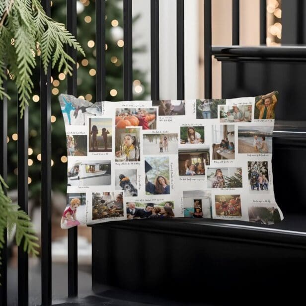 Year in Moments 25 Family Photo Collage & Captions White Lumbar Pillow