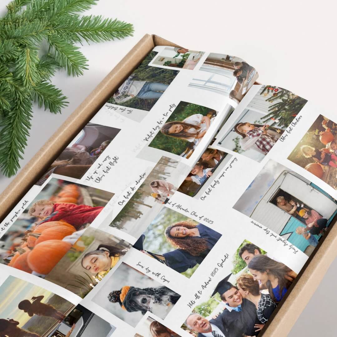 Year in Moments 25 Family Photo Collage & Captions White Tissue Paper