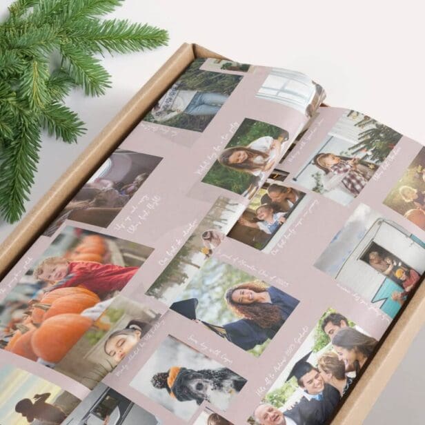Year in Moments 25 Family Photo Collage & Captions Blush Pink Tissue Paper