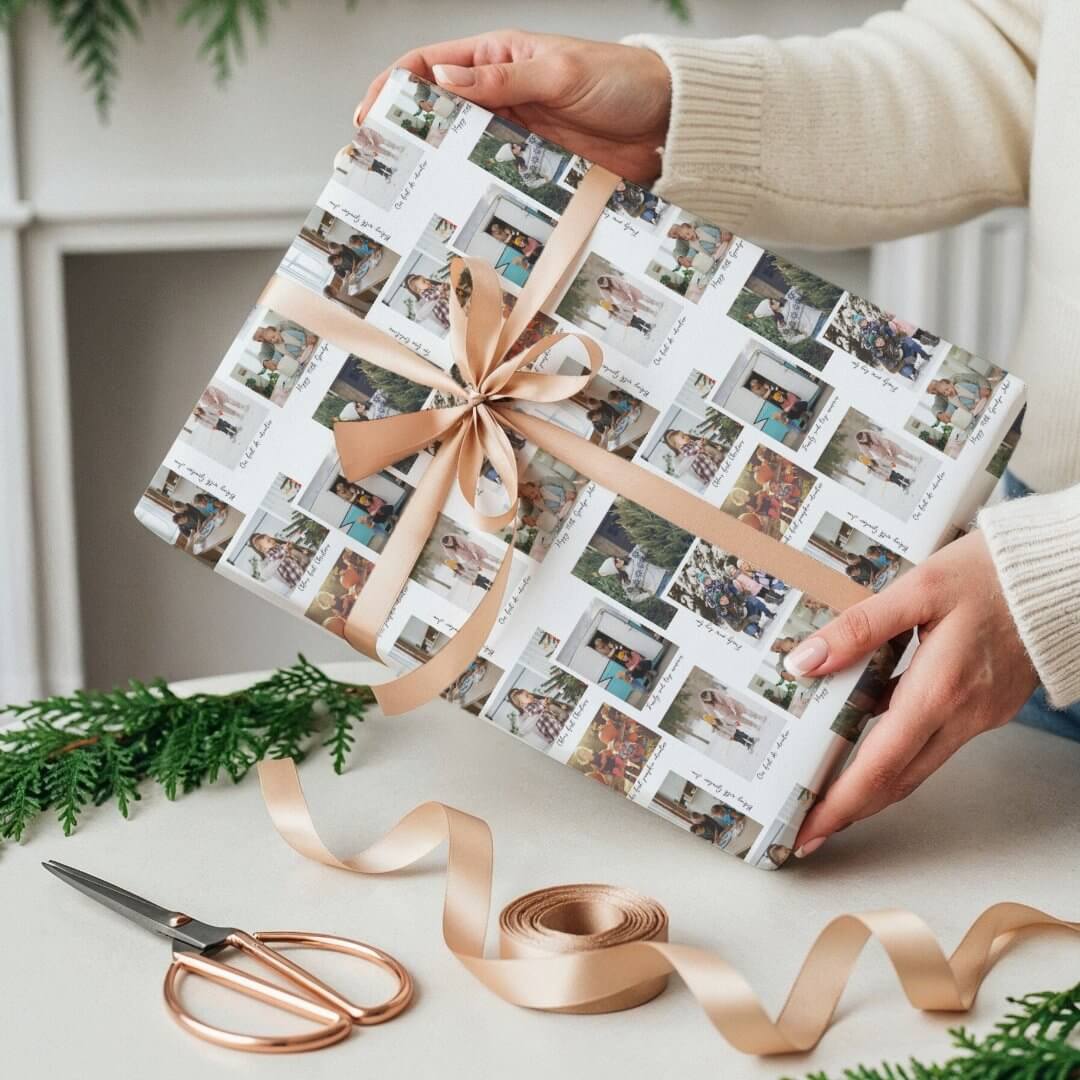 Year in Moments 8 Family Photo Collage & Captions White Wrapping Paper