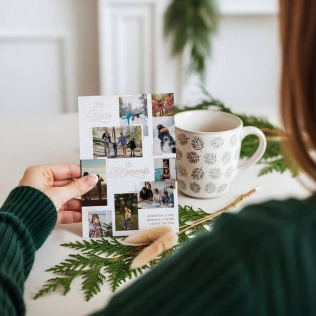 Year in Moments Family Photo Collage Christmas Foil White Holiday Card
