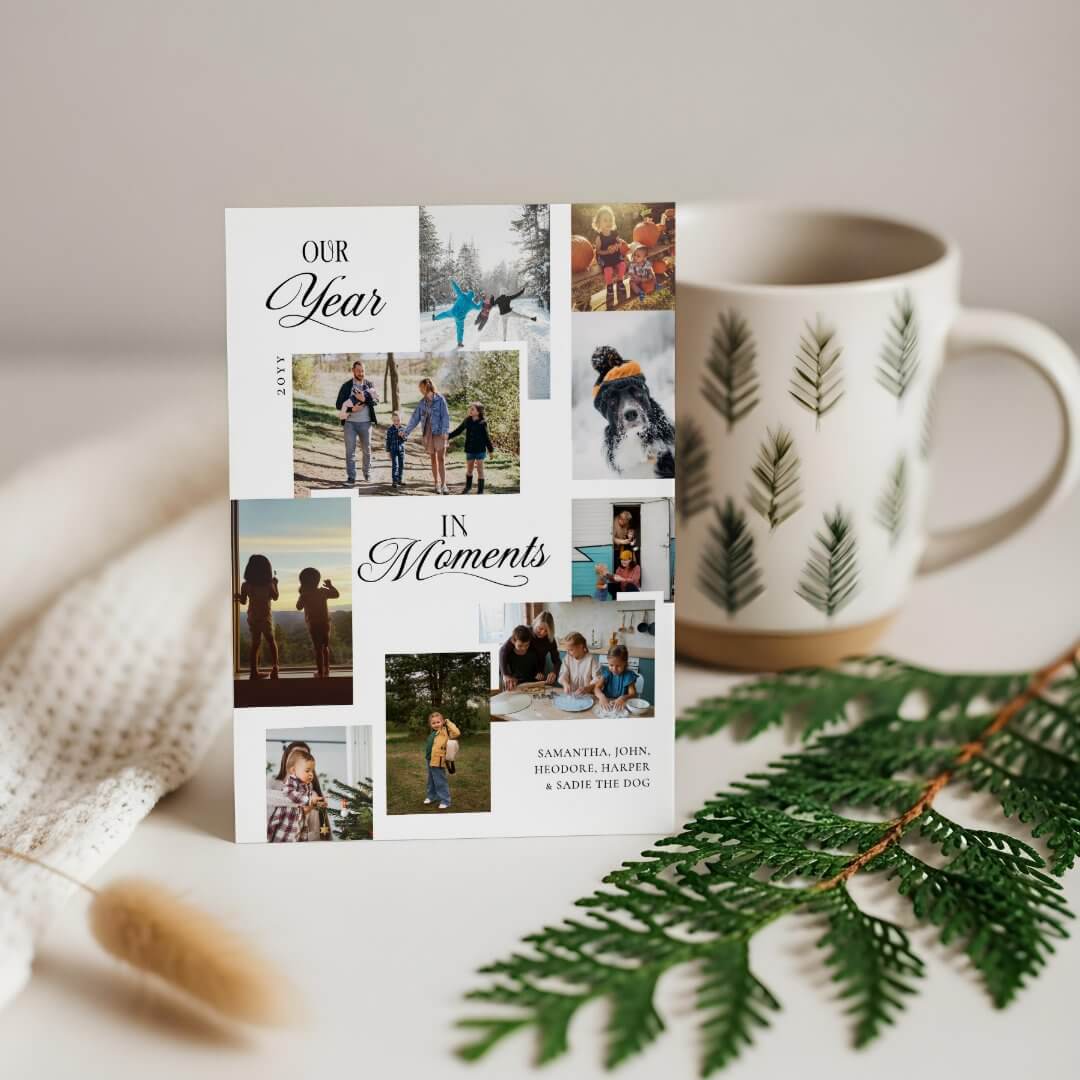 Year in Moments Family Photo Collage Christmas White Holiday Card