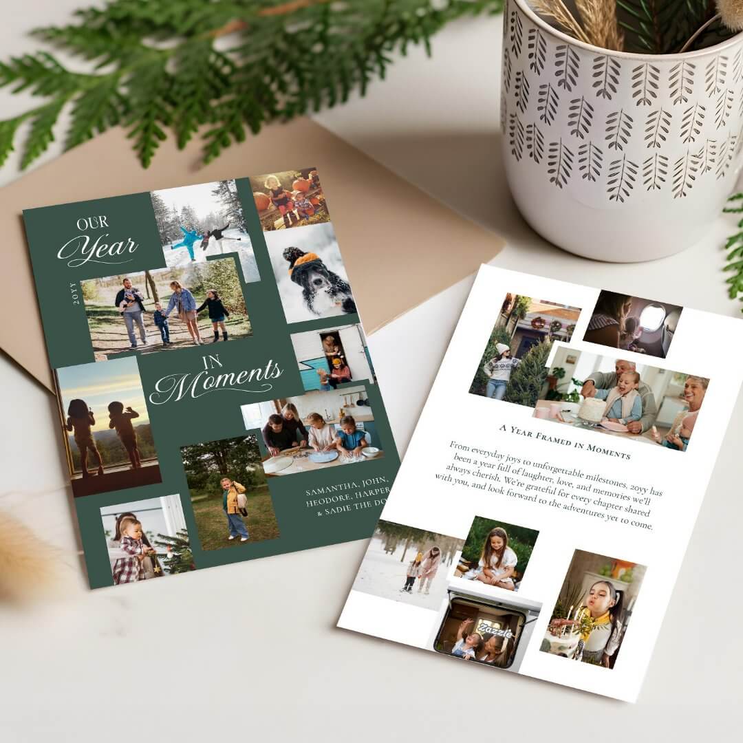 Year in Moments Family Photo Collage Christmas Green Holiday Card
