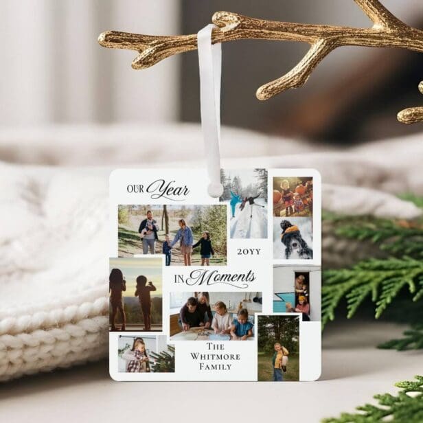Year in Moments Family Photo Collage Keepsake Gift Metal Ornament