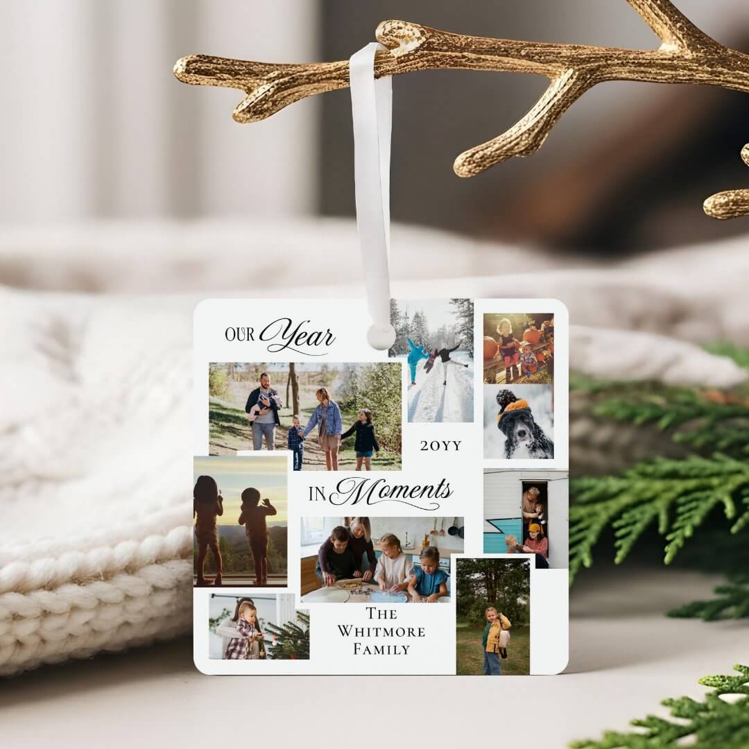 Year in Moments Family Photo Collage Keepsake Gift Metal Ornament