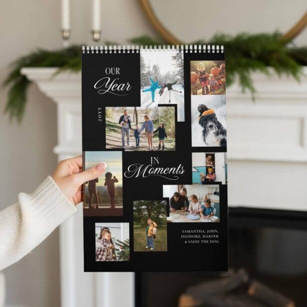 Year in Moments Family Photo Collage Year Review Black Calendar