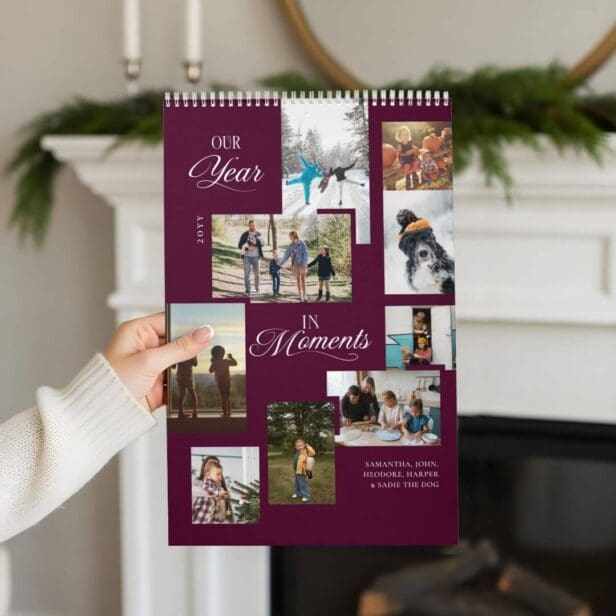Year in Moments Family Photo Collage Year Review Burgundy Calendar