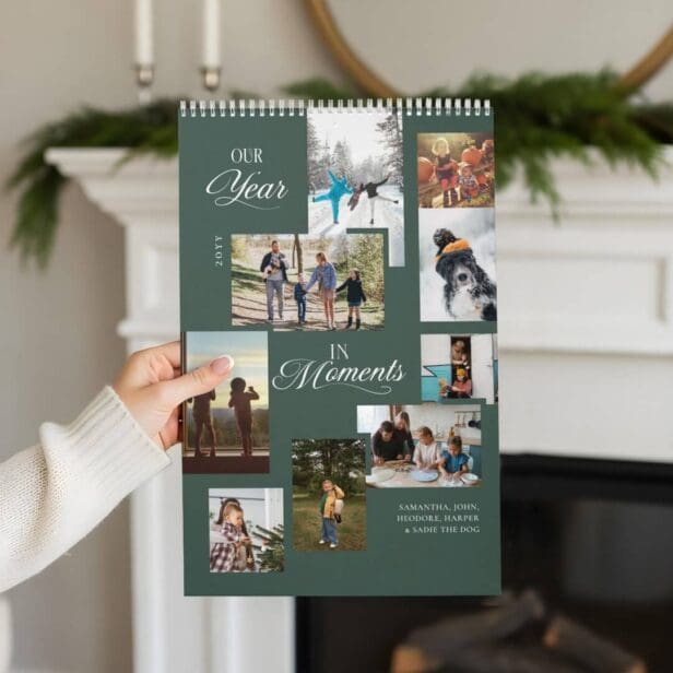 Year in Moments Family Photo Collage Year Review Green Calendar