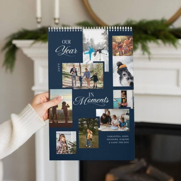 Year in Moments Family Photo Collage Year Review Navy Calendar