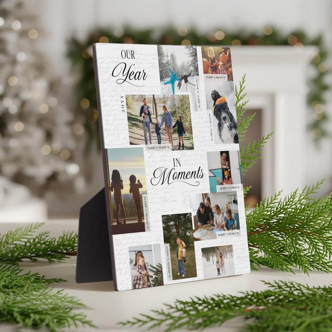 Year in Moments Photo Collage Coordinates Keepsake 8x10 Plaque