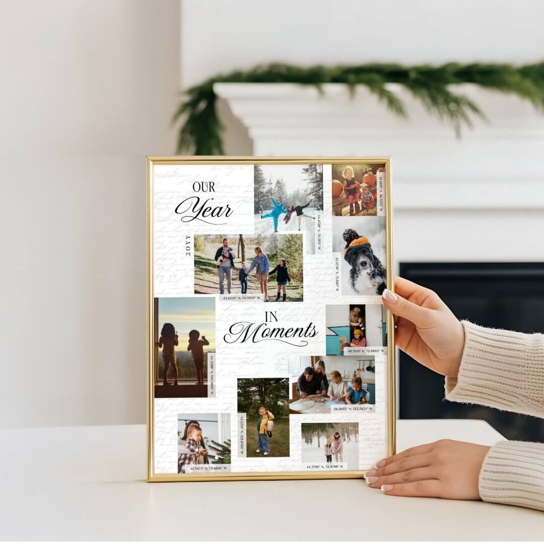 Year in Moments Photo Collage Coordinates Keepsake Poster