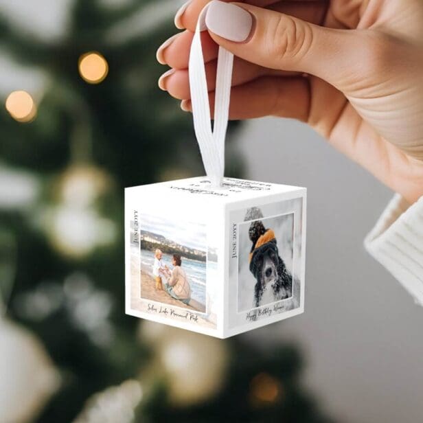 Year of Moments Family Photo Memory Keepsake White Cube Ornament