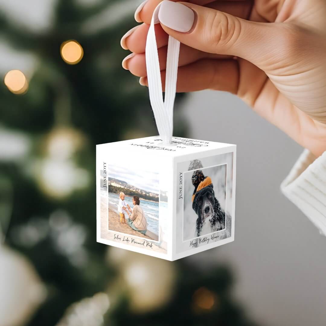 Year of Moments Family Photo Memory Keepsake White Cube Ornament