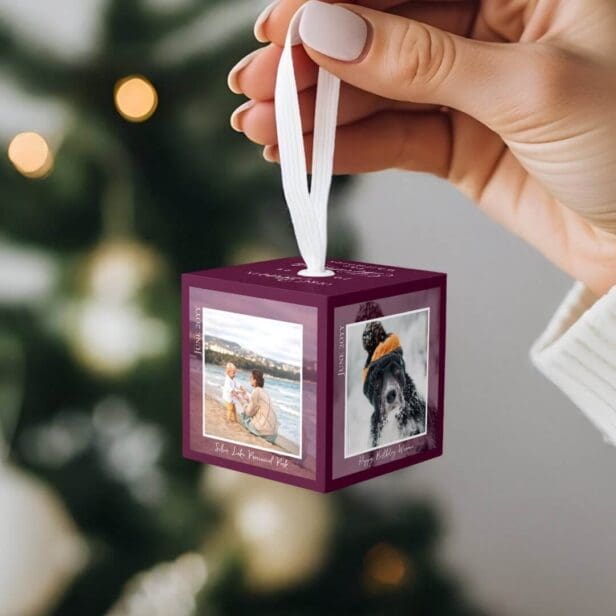 Year of Moments Family Photo Memory Keepsake Burgundy Cube Ornament