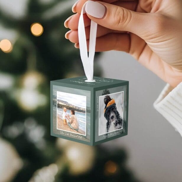 Year of Moments Family Photo Memory Keepsake Green Cube Ornament