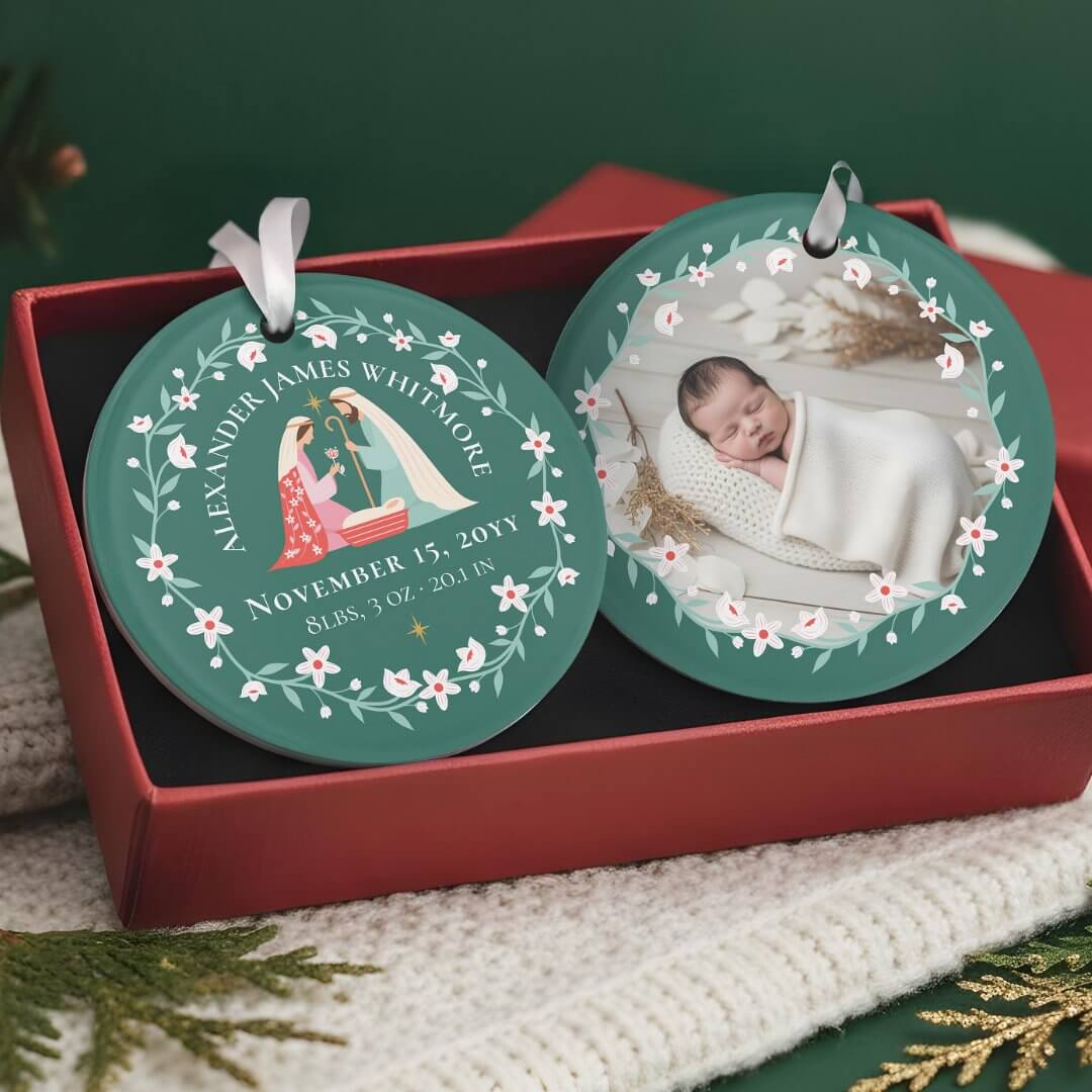 1st Christmas Baby Birth Religious Nativity Photo Ornament