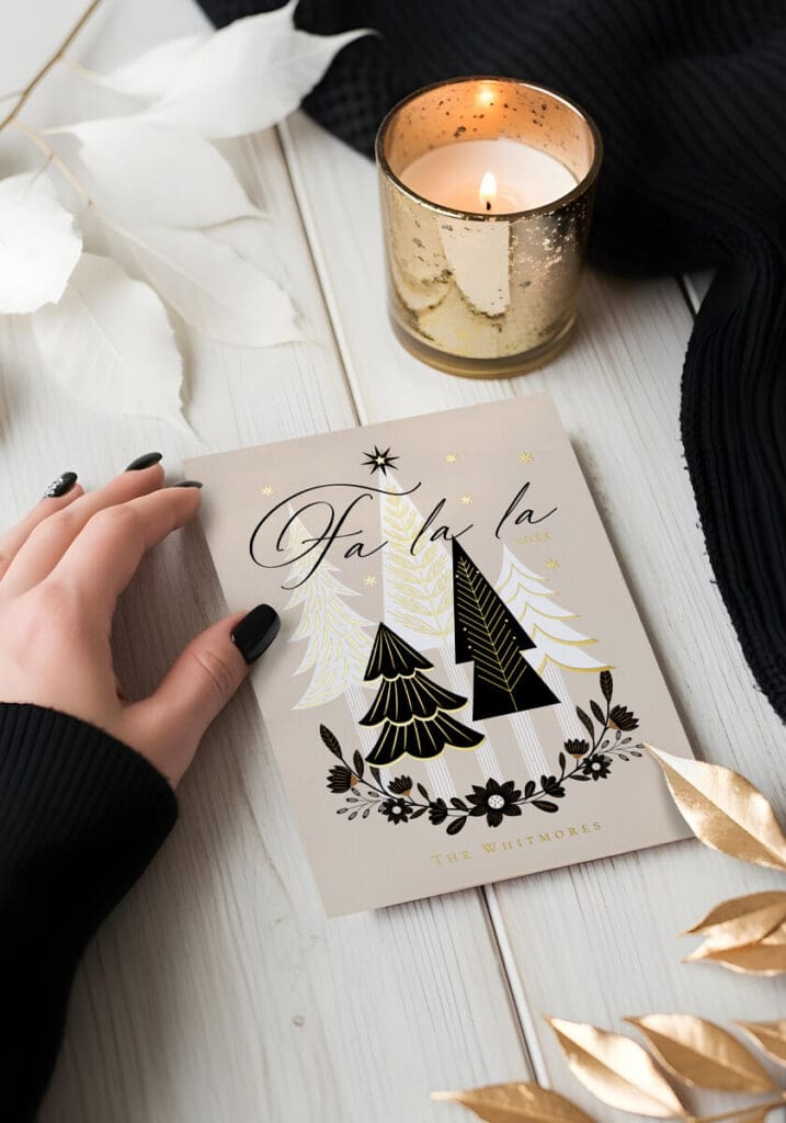 Gilded Evergreen Trees Christmas Card Collection By Moodthology Papery