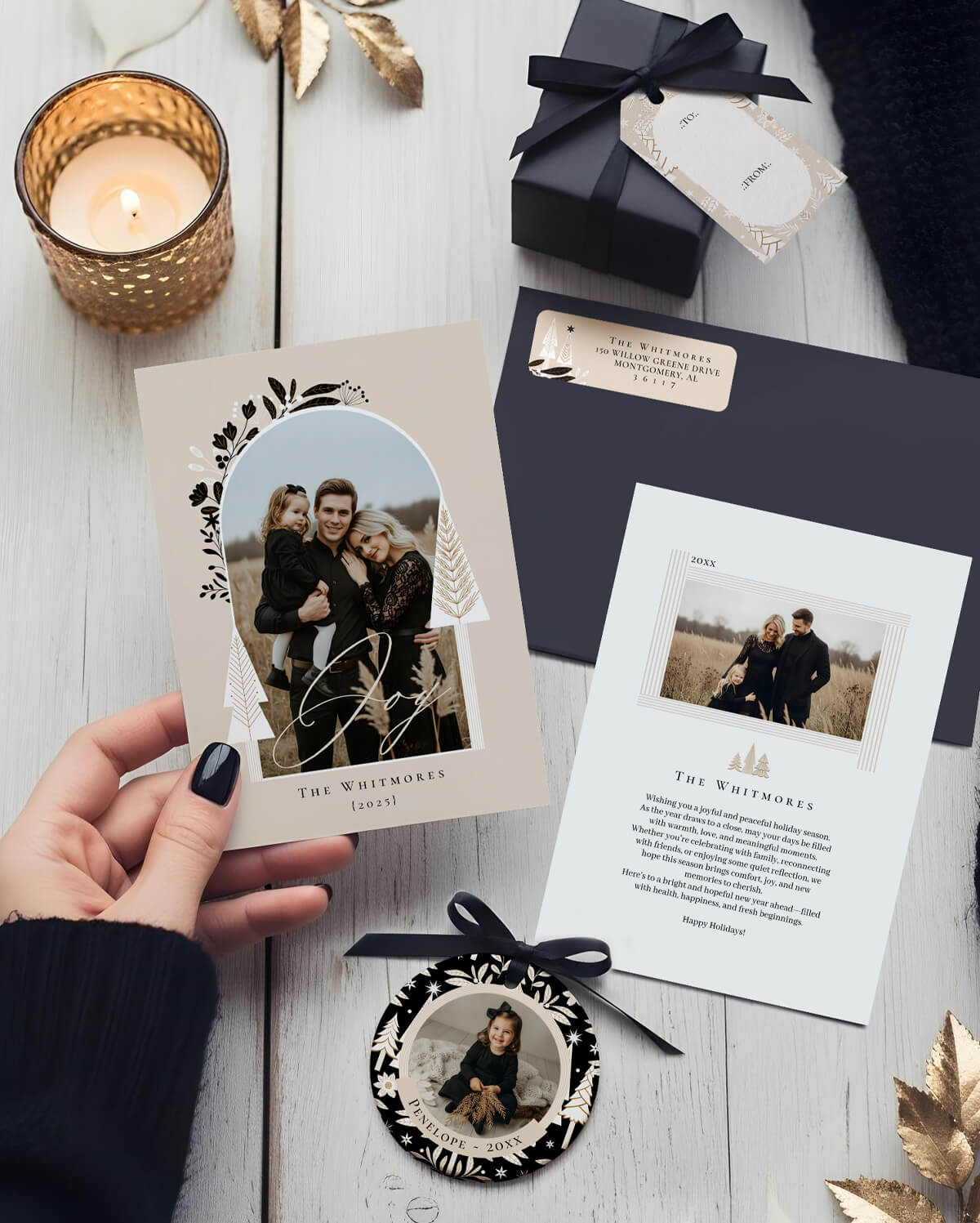 Gilded Evergreen Trees Christmas Cards, Ornaments, Wrapping & Decor Collection By Moodthology Papery