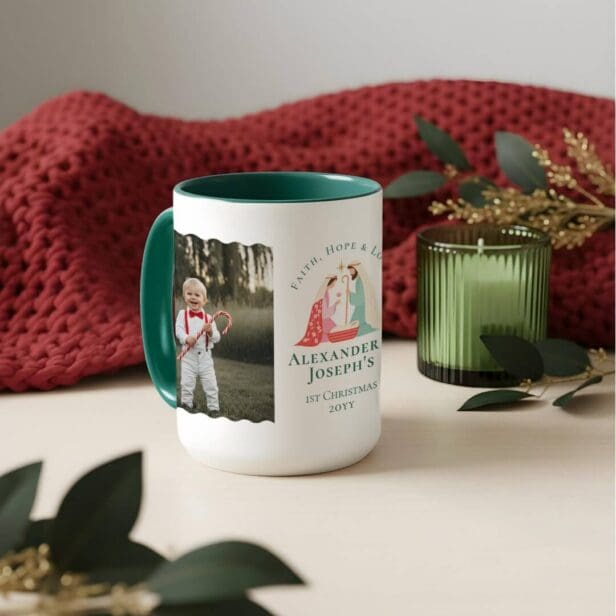 Baby's First Christmas Religious Nativity Photo Mug