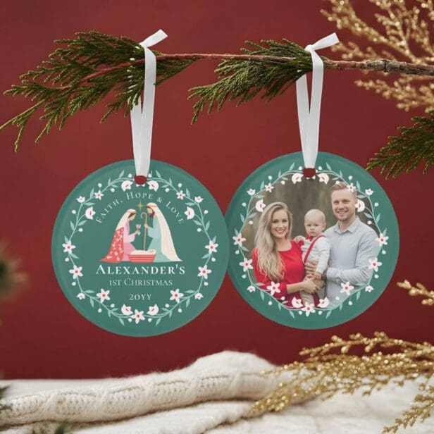 Baby's First Christmas Religious Nativity Photo Ornament